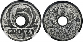 German Occupation, 5 groszy 1939 - NGC MS62 Piękny menniczy egzemplarz z intensywnym połyskiem. Widzieliśmy już wielu przedstawicieli tej monety, ale ...