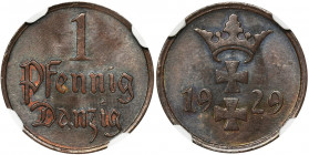 Wolne Miasto Gdańsk, 1 fenig 1929 - NGC MS66 BN Menniczy egzemplarz. Rzadszy rocznik. Najwyższa nota w rejestrze NGC. Reference: Parchimowicz 53c
Gra...