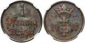 Free City of Danzig, 1 pfennig 1937 - NGC MS64 BN Menniczy stan zachowania. Reference: Parchimowicz 53e
Grade: NGC MS65 BN 2-ga nota 

DanzigPoland...