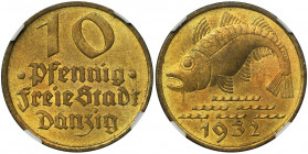 Free City of Danzig, 10 pfennig 1932 - NGC MS66 Wyśmienity egzemplarz. Pełna mennicza świeżość i głębokie lustro.&nbsp; Wyjątkowy stan zachowania i dr...