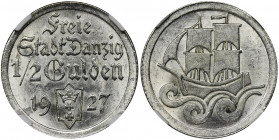Free City of Danzig, 1/2 gulden 1927 - NGC MS63 - RARE Menniczy egzemplarz, intensywny połysk oraz wspaniała prezencja. Rzadki rocznik. Wysoka nota od...