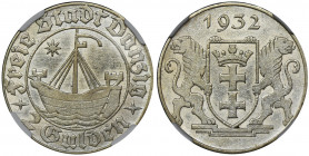 Free City of Danzig, 2 gulden 1932 Cog - NGC AU58 - RARE Jedna z rzadszych monet WMG. Menniczy detal. Subtelny zegarowy połysk.&nbsp; Ładna moneta. 
...