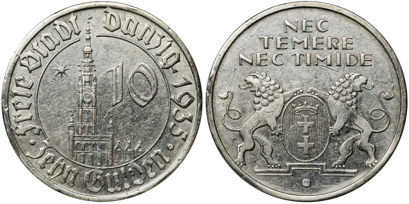 Free City of Danzig, 10 gulden 1935 - RARE Jedna z najrzadszych monet Wolnego Mi...