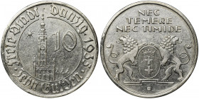 Free City of Danzig, 10 gulden 1935 - RARE Jedna z najrzadszych monet Wolnego Miasta Gdańsk. Moneta bita po ustanowieniu nowej ordynacji menniczej w r...