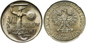 PRÓBA, 10 złotych 1965 VII Wieków Warszawy - NGC MS66+ Wypukły napis PRÓBA. Menniczy egzemplarz. Znakomite nota gradingowa z pogranicza 66/67.&nbsp; R...
