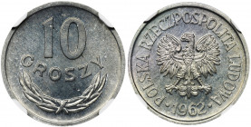 10 groszy 1962 - NGC MS65 Najrzadszy rocznik dziesięciogroszówki. Wyśmienicie zachowane. Reference: Parchimowicz 206b
Grade: NGC MS65 

Poland Pole...
