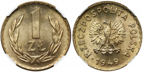 1 złoty 1949 - Miedzionikiel - NGC MS66 Copper-nickel. Niełatwa moneta w wysokich notach gradingowych.&nbsp; Druga najwyższa ocena w rejestrze NGC. Re...