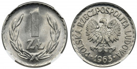 1 złoty 1965 - NGC MS66 Menniczy egzemplarz z wyraźnym blaskiem.&nbsp; Reference: Parchimowicz 213b
Grade: NGC MS66 

Poland Polen
