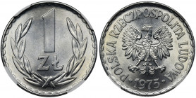 1 złoty 1975 - NGC MS67 - bez znaku mennicy Odmiana bez znaku mennicy pod łapą orła. Pięknie zachowane. Reference: Parchimowicz 213m
Grade: NGC MS67 ...
