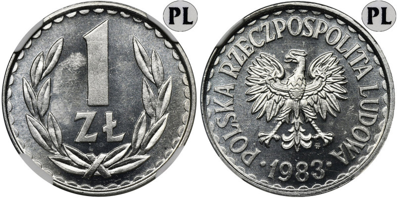1 złoty 1983 - NGC MS65 PROOF LIKE - jak lustrzanka - Moneta z efektem lustrzank...
