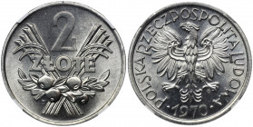 2 złote 1970 Jagody - NGC MS68 - PIĘKNE Perfekcyjnie zachowany, okazkowy egzemplarz.&nbsp; Najwyższa nota w rejestrze NGC. Reference: Parchimowicz 216...