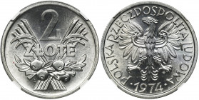 2 złote 1974 Jagody - NGC MS67 Druga najwyższa nota w rejestrze NGC.
Reference: Parchimowicz 216h
Grade: NGC MS67 2-ga nota 

Poland Polen