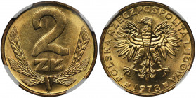 2 złote 1978 - NGC MS67 - bez znaku Tylko jeden egzemplarz oceniony wyżej. Reference: Parchimowicz: 217d
Grade: NGC MS67 2-ga nota 

Poland Polen