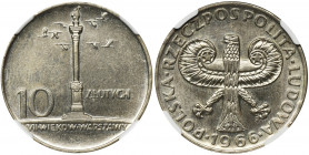 10 złotych 1966 Mała Kolumna - NGC MS64 Wyjątkowej urody egzemplarz.&nbsp; Moneta rzadko wysoko oceniana przez NGC.&nbsp; Reference: Parchimowicz 230...
