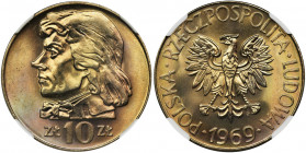 10 złotych 1969 Kościuszko - NGC MS67 Moneta o znakomitej prezencji.&nbsp; Trzecia nota w rejestrze NGC, ale tylko 5 sztuk oceniono wyżej.
Reference:...