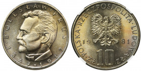 10 złotych 1981 Bolesław Prus - NGC MS67 Wyśmienicie zachowany egzemplarz.
 Najwyższa nota w rejestrze NGC. Reference: Parchimowicz 242e
Grade: NGC ...