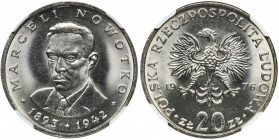20 złotych 1976 Nowotko - NGC MS67 - bez znaku &nbsp; Druga najwyższa nota w rejestrze NGC, tylko jedną sztukę oceniono wyżej. Reference: Parchimowicz...