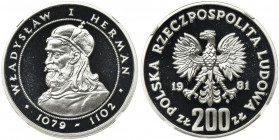 200 złotych 1981 Władysław Herman - NGC PF69 ULTRA CAMEO Moneta wybita stemplem lustrzanym z efektem 'Ultra Cameo'.
Reference: Parchimowicz 313
Grad...