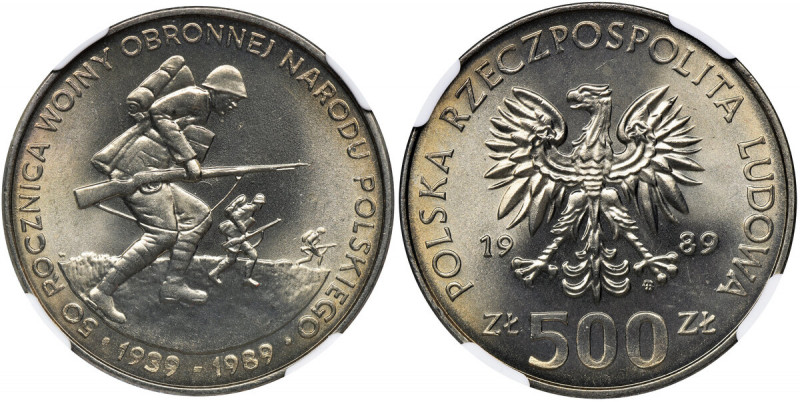 500 złotych 1989 50 rocznica Wojny Obronnej Narodu Polskiego - NGC MS67 Druga na...