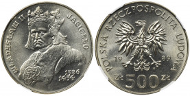 500 złotych 1989 Władysław II Jagiełło - NGC MS67 Najwyższa nota w rejestrze NGC. Reference: Parchimowicz 336
Grade: NGC MS67 MAX 

Poland Polen...
