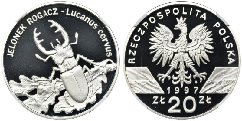 20 złotych 1997, Jelonek Rogacz - NGC PF69 ULTRA CAMEO Pięknie zachowana. Nakład...