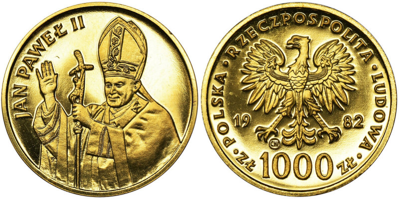 1.000 zloty 1982, John Paul II Nakład 1.700 sztuk. Moneta wybita stemplem lustrz...
