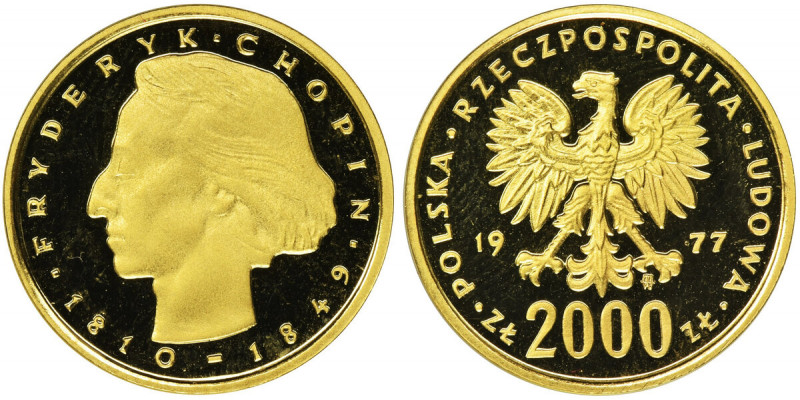 2.000 zloty 1977, Frédéric Chopin Nakład 4.000 sztuk. Moneta wybita stemplem lus...