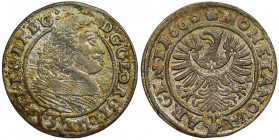 Silesia, Duchy of Liegnitz-Brieg-Wohlau, Georg III, 3 Kreuzer Brieg 1660 EW Variety with the inscription BREG on the obverse on the sides of the Eagle...