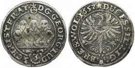 Silesia, Duchy of Liegnitz-Brieg-Wohlau, Georg III, Ludwig IV and Christian, 3 Kreuzer 1657 EW Variety with inscription BRE on the reverse.
 Odmiana ...