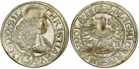 Silesia, Duchy of Liegnitz-Brieg-Wohlau, Christian, 3 Kreuzer Brieg 1668 CB Rarer variety with inverted letters И and ending reverse legend WOLA, on t...
