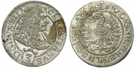 Silesia, Duchy of Liegnitz-Brieg-Wohlau, Christian, 3 Kreuzer Brieg 1670 CB Variation with face value in decorative cartouche and the end reverse lege...