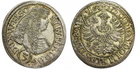 Silesia, Duchy of Oels, Sylvius Friedrich, 3 Kreuzer Oels 1675 SP Variety with the inscription MEZ on the reverse and without border under the bust, o...
