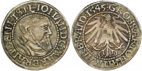 Silesia, Duchy of Crossen, Johann von Küstrin, Groschen Crossen 1545 Piece with a patina.

The end of the inscriptions STE / BRAND.
 Nieco rzadsza ...