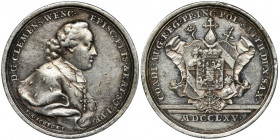 Stanisław August Poniatowski, Medal 1765 - VERY RARE Bardzo rzadki medal z 1765 roku, wybity z okazji wyboru na koadiutora biskupstwa augsburskiego Kl...