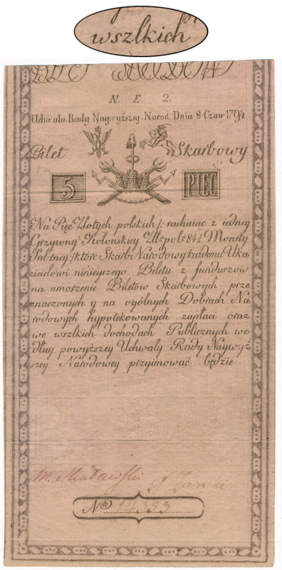 5 złotych 1794 - N.E.2 z błędem ...wszlkich - znw. J.HONIG - PRAWDZIWA RZADKOŚĆ ...