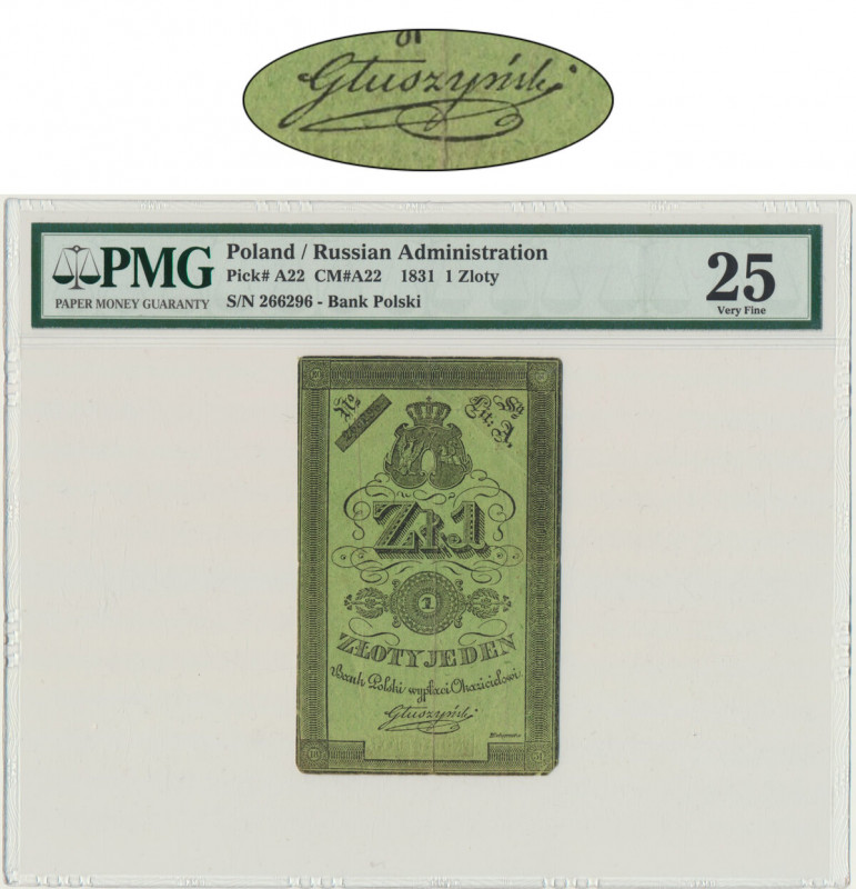 1 złoty 1831 - PMG 25 - podpis Głuszyńśki Powstańcza złotówka z podpisem Głuszyń...