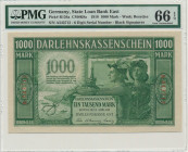 Kowno, 1.000 mark 1918 - A - 6 digit serial - PMG 66 EPQ Odmiana z numeracją sześciocyfrową.&nbsp; Wyśmienity egzemplarz z najwyższą notą w rejestrze ...