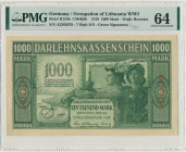 Kowno, 1.000 mark 1918 - A - 7 digit serial number - PMG 64 - RARE Wielokrotnie rzadsza odmiana z numeratorem 7-cyfrowym. Przeważająca większość bankn...