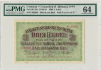 Posen 3 rubles 1916 - U - short clause - PMG 64 Odmiana z klauzulą składającą się z 25 słów tzw. długa.&nbsp; Emisyjny stan zachowania.&nbsp; Brak EPQ...