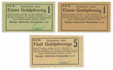 Danzig, Danziger Elektrische Strassenbahn A.-G., 2x1 goldpfennig i 5 goldpfennig 1923 (3 pcs.) Bony o nominale 1 goldpfennig wyraźnie różnią się kolor...