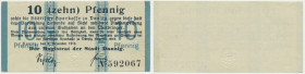 Danzig, 10 Pfennig 1916 Drobne zaokrąglenia i nieświeżości końcówek narożników.&nbsp; Naturalny, bez ugięć przez pole.&nbsp; Reference: Podczaski WD-1...
