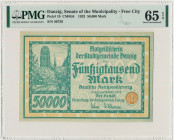 Danzig, 50.000 mark 1923 no. 5 digits with ❊ - PMG 65 EPQ Druk w kolorze zielonym. Odmiana z numeracją pięciocyfrową.&nbsp; Bardzo ładny, emisyjnej św...