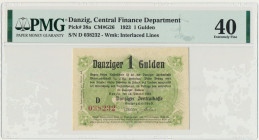 Danzig, 1 gulden 1923 October - PMG 40 Rzadki banknot, szczególnie w kolekcjonerskich stanach zachowania.&nbsp;&nbsp; Egzemplarz bez stempla Ung ültig...