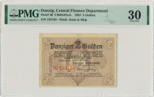 Danzig, 2 guldens 1923 October - PMG 30 - RARE Dużej rzadkości, wysoki nominał wczesnej emisji guldenowej.&nbsp; Egzemplarz z śladami obiegu, ale bez ...