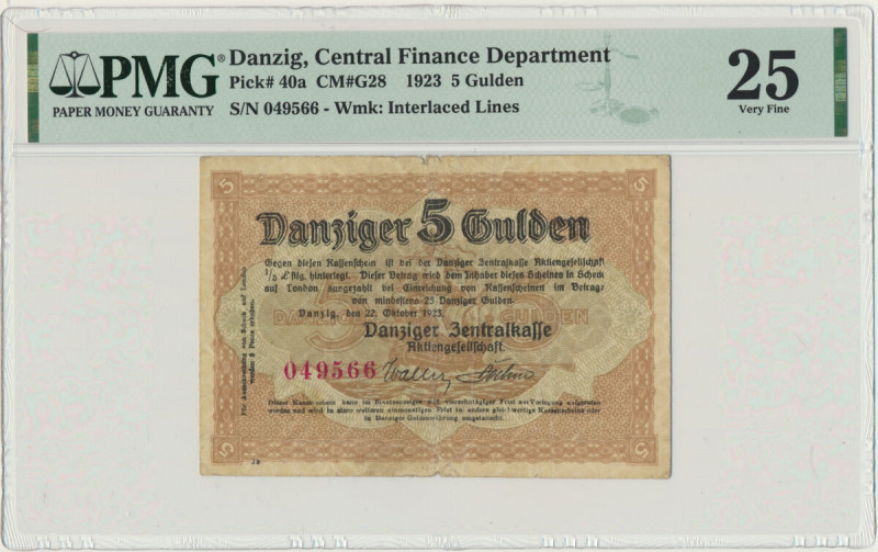 Danzig, 1 Gulden 1923 October - PMG 40 Dużej rzadkości banknot, wysoki nominał w...