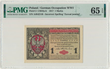 1 marka 1916 Jenerał - A - PMG 65 EPQ Rzadsza odmiana z błędną klauzulą 'jenerał'.&nbsp; Emisyjny stan zachowania. Reference: Miłczak 2a
Grade: PMG 6...