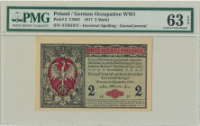 2 marki 1916 Jenerał - A - PMG 63 EPQ Odmiana z błędną klauzulą 'jenerał'.&nbsp; Wysoce niecentryczny egzemplarz, ale nie dostrzegamy złamań oraz ugię...