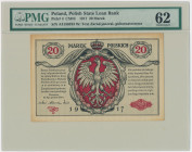 20 marek 1916 Jenerał - PMG 62 - RZADKOŚĆ Dużej rzadkości banknot z błędną klauzulą 'jenerał'. Od kilku lat nie występujący w stanach kolekcjonerskich...
