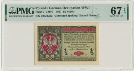 1/2 marki 1916 Generał - PMG 67 EPQ Emisyjny stan zachowania.&nbsp; Znakomita centryczność druku.&nbsp; Najwyższa nota w rejestrze PMG.&nbsp; Referenc...