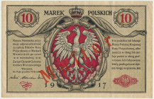 10 marek 1916 Generał - Biletów - WZÓR - RZADKOŚĆ Dużej rzadkości banknot, zarazem jeden z najrzadszych polskich wzorów.&nbsp; Wzory z okresu Generaln...